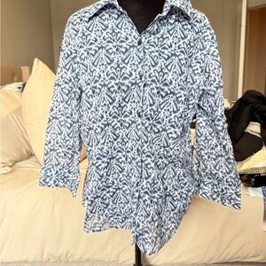 Foxcroft Blue and White Button Down Shirt